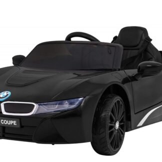 Coche eléctrico BMWI8 de niño, 12v, negro, RC, ruedas goma, asiento cuero, 1-5 años INDA590-RA-JE1001